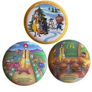 Set 3 Vtg 1989 & 1977 McDonalds plates 9 1/2" & 10" Hamburger University-Snow